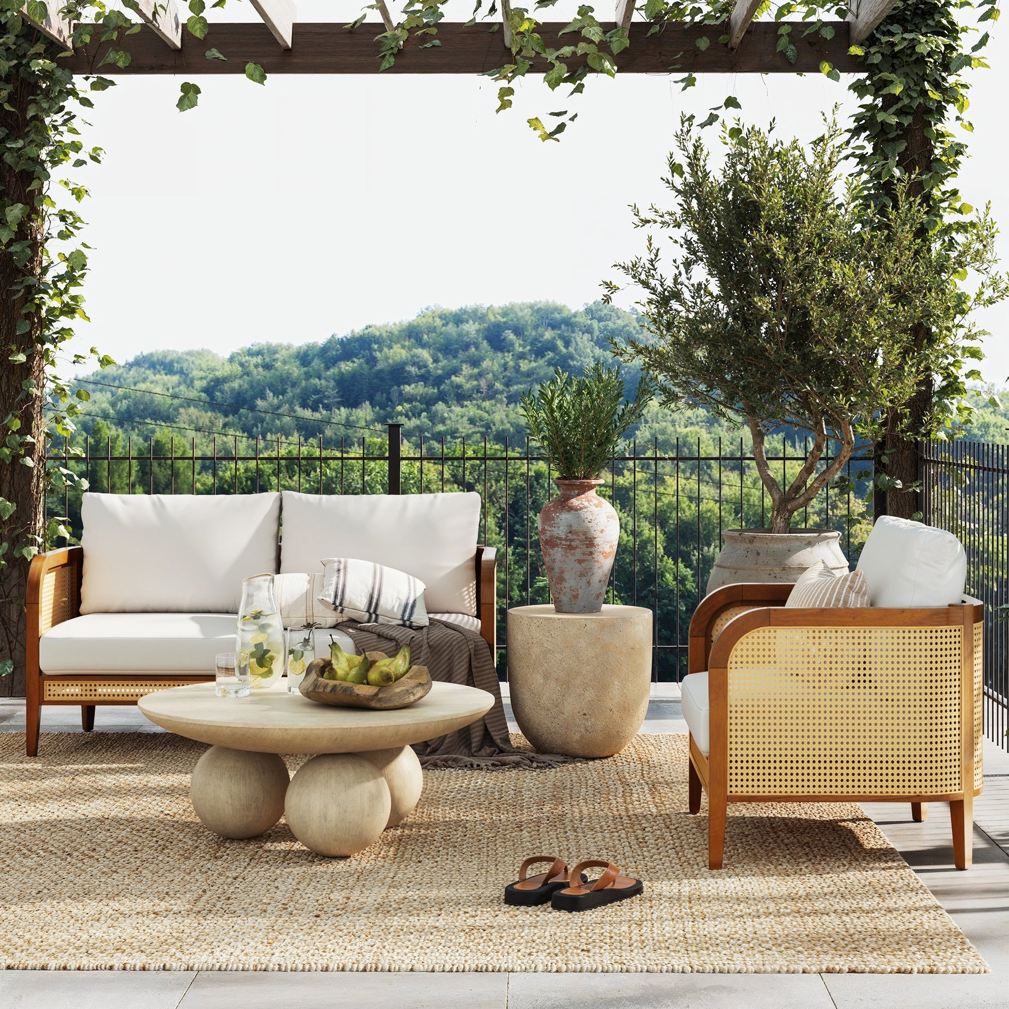 Outdoor Wood & Rattan Patio Arm Chair Acacia