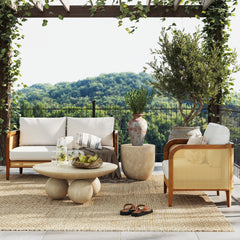 Outdoor Wood & Rattan Patio Arm Chair Acacia