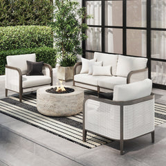 Outdoor 3 Piece Wood Patio Set Rattan Loveseat and Chairs