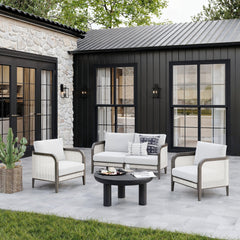 Outdoor Wood & Rattan Patio Loveseat Graphite