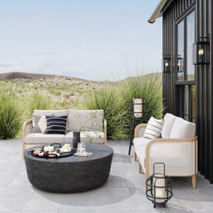 Outdoor Wood & Rattan Patio Loveseats Gray Oak (Set of 2)