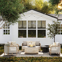 Outdoor 4 Piece Wood Patio Set Rattan Loveseats and Chairs