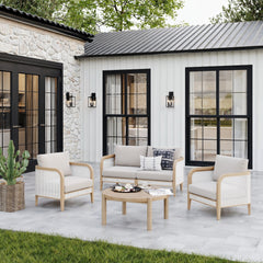 Outdoor Wood & Rattan Patio Loveseat Gray Oak