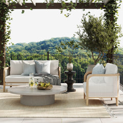 Outdoor Wood & Rattan Patio Arm Chair Gray Oak