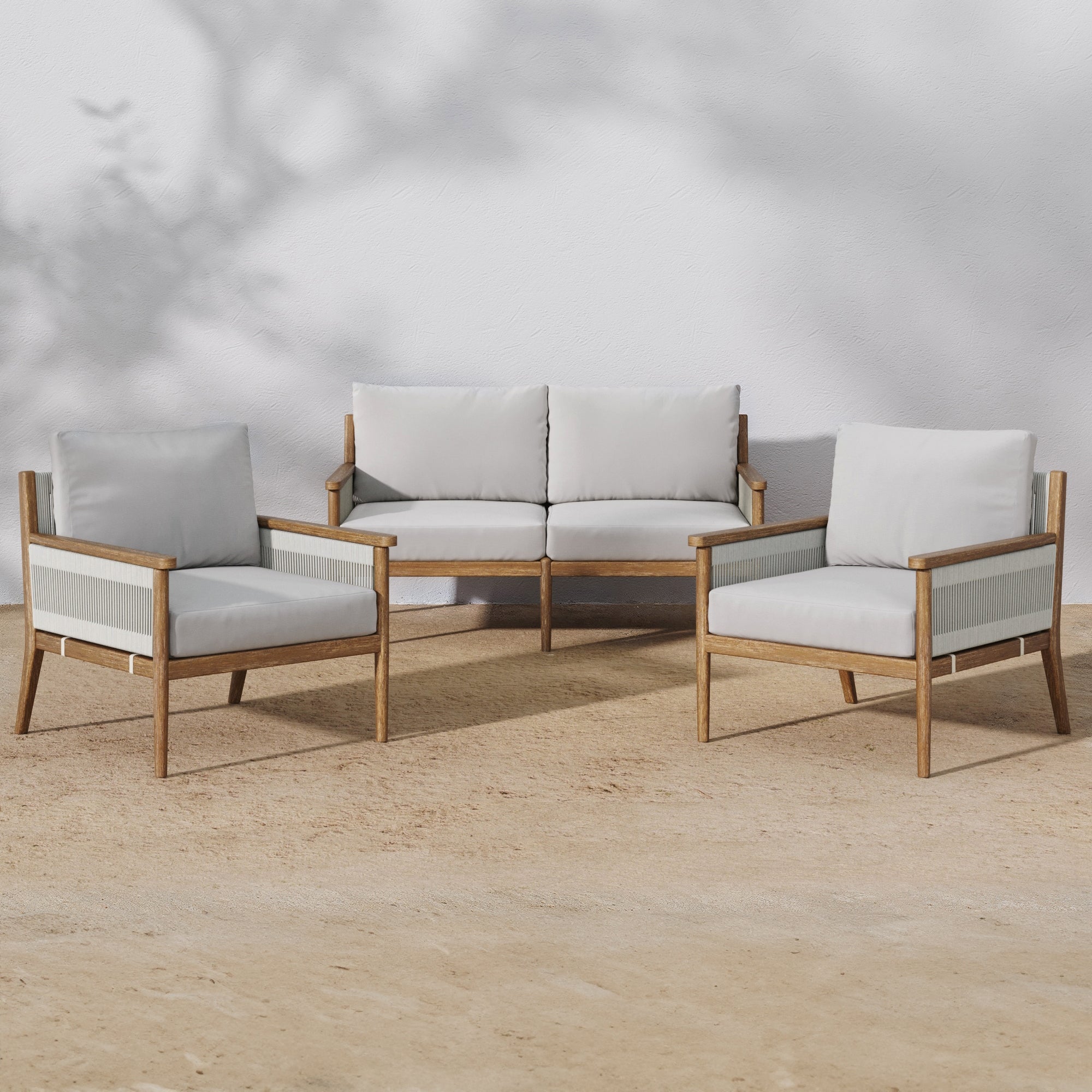 Outdoor 3 Piece Wood Patio Set Loveseat and Chairs