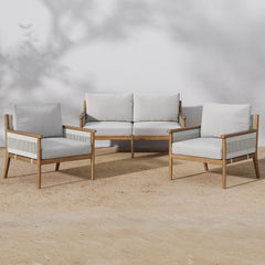 Outdoor 3 Piece Wood Patio Set Loveseat and Chairs
