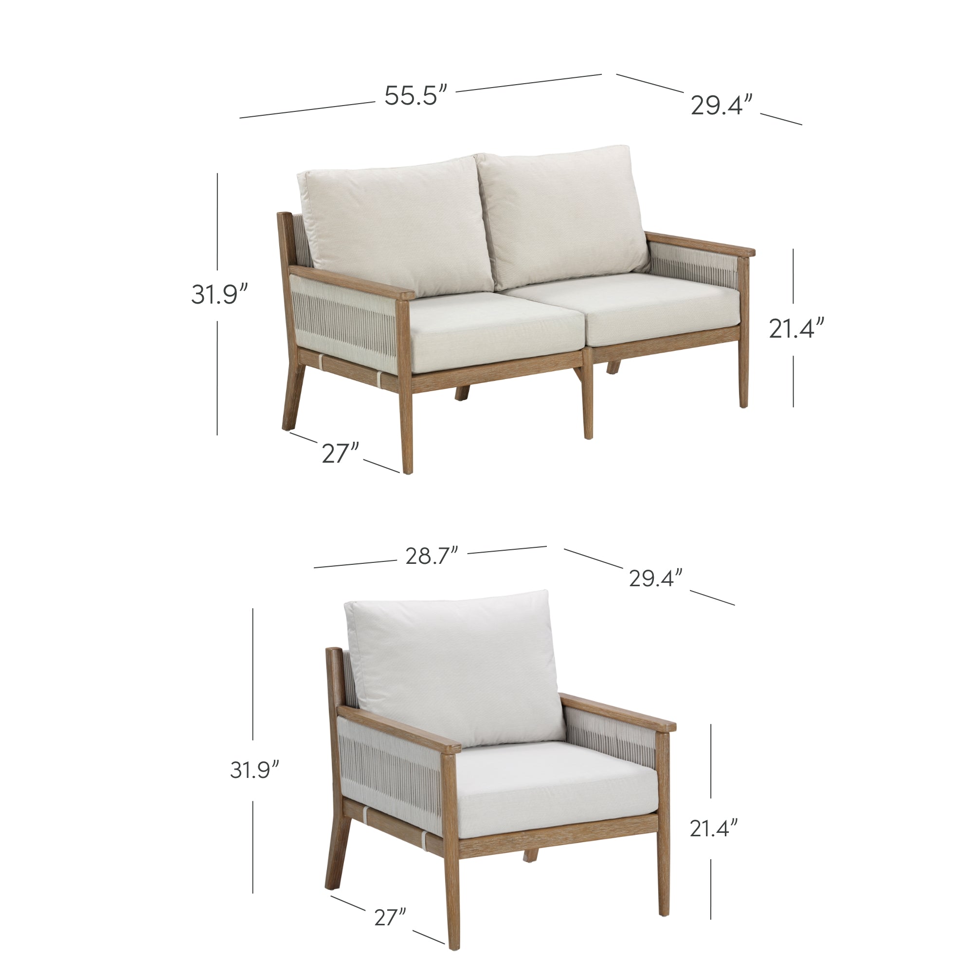 Outdoor 4 Piece Wood Patio Set Loveseats and Chairs