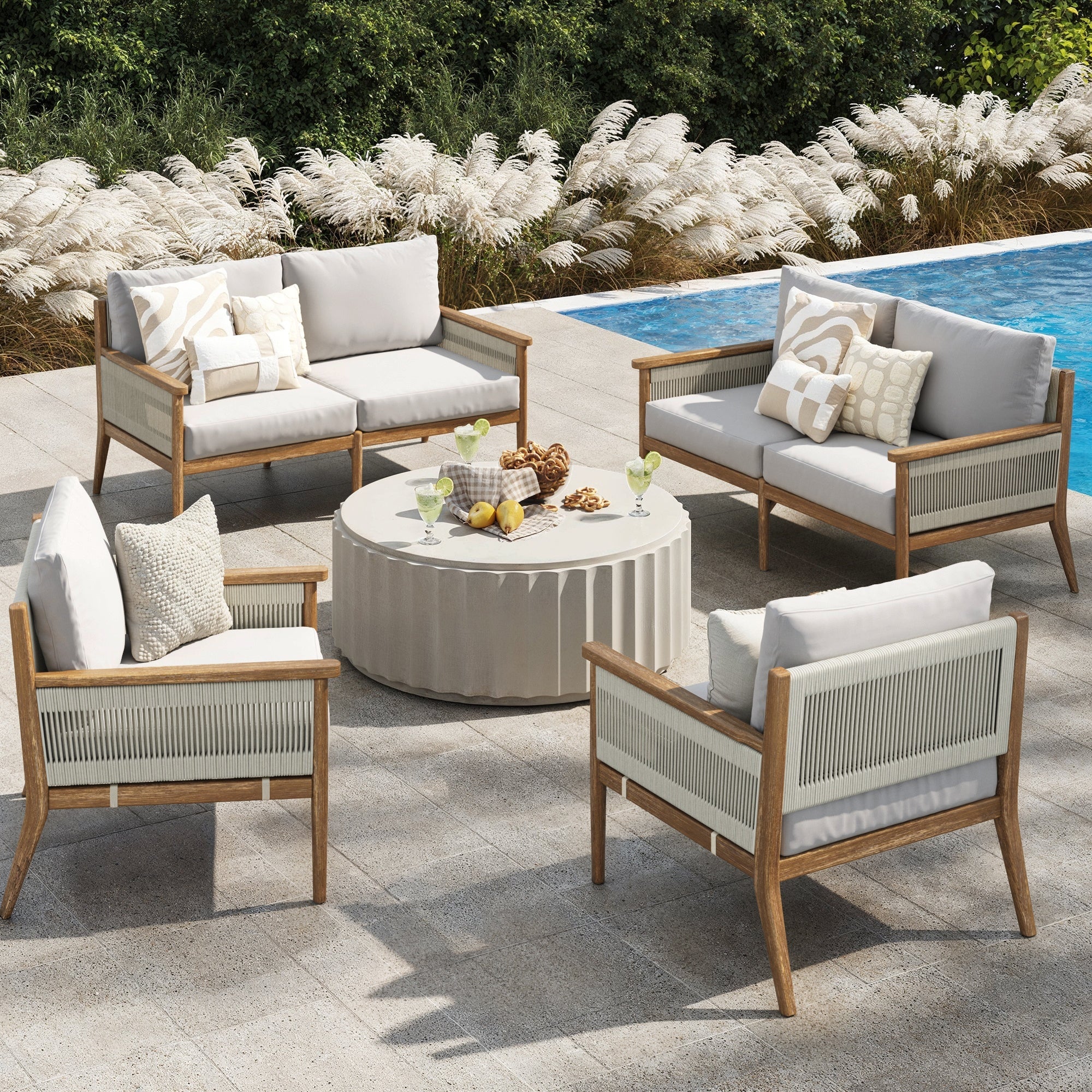 Outdoor 4 Piece Wood Patio Set Loveseats and Chairs