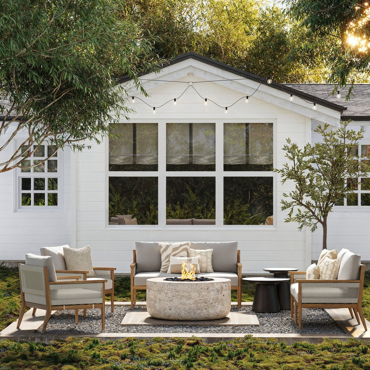 Outdoor 4 Piece Wood Patio Set Loveseats and Chairs