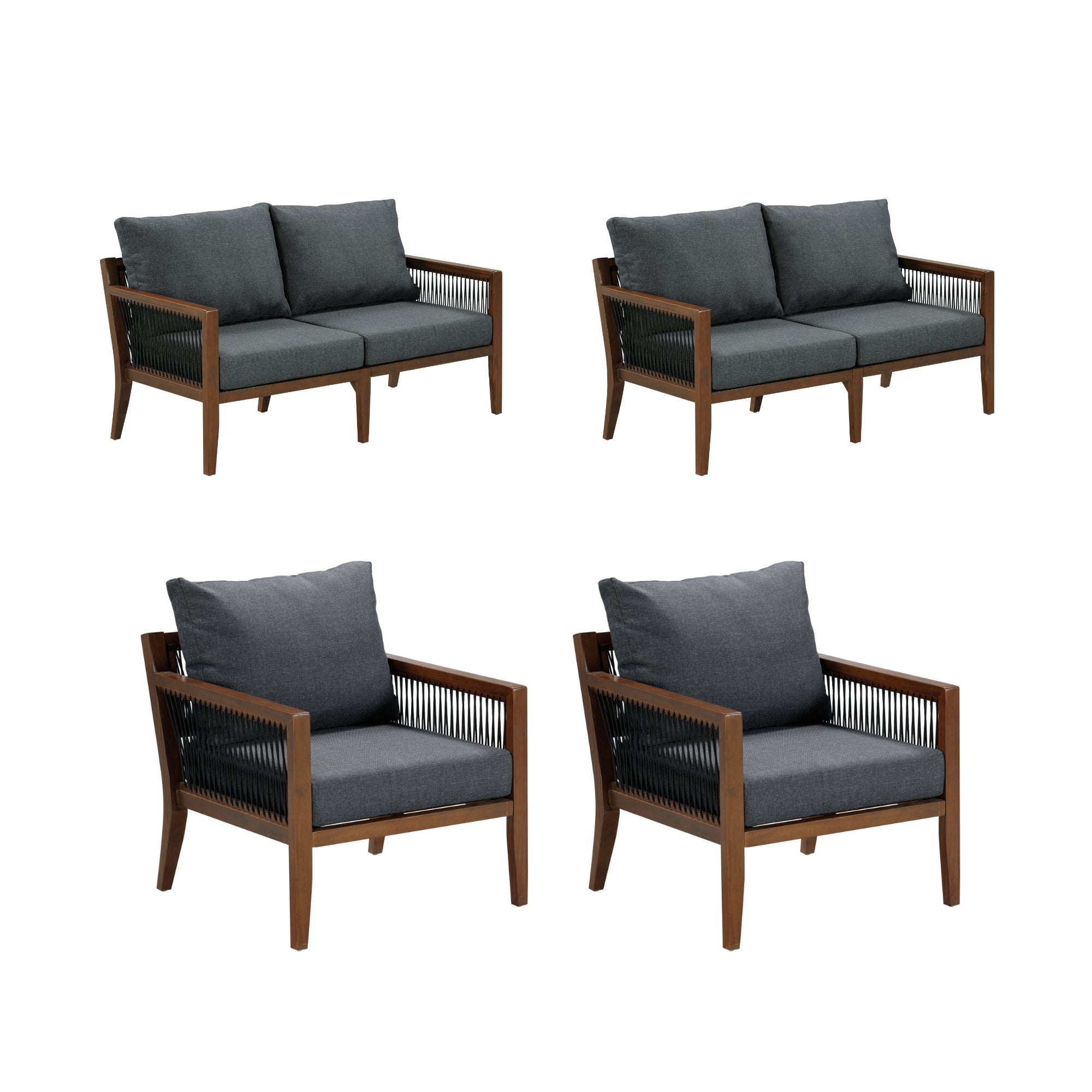 Outdoor 4 Piece Wood Patio Set Loveseats and Chairs