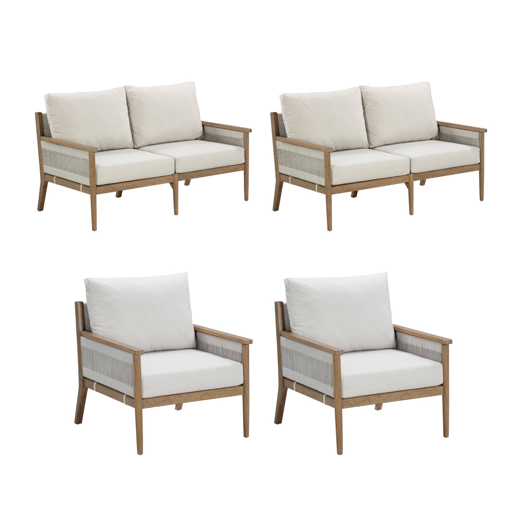 Outdoor 4 Piece Wood Patio Set Loveseats and Chairs