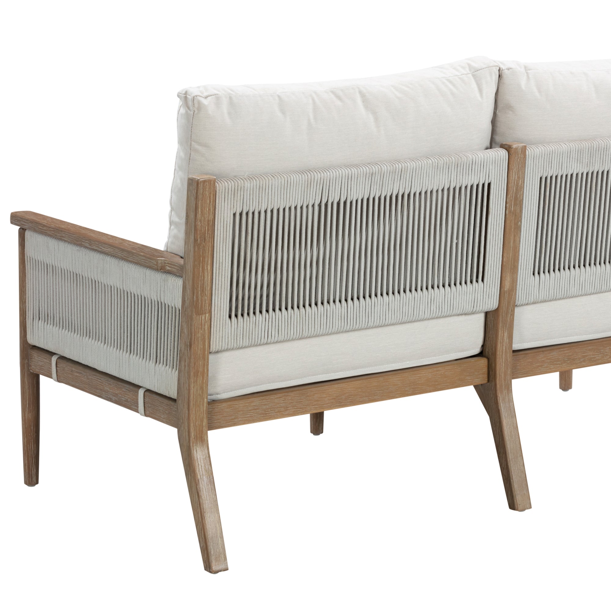 Outdoor Wood & Rope Patio Loveseat Light Gray