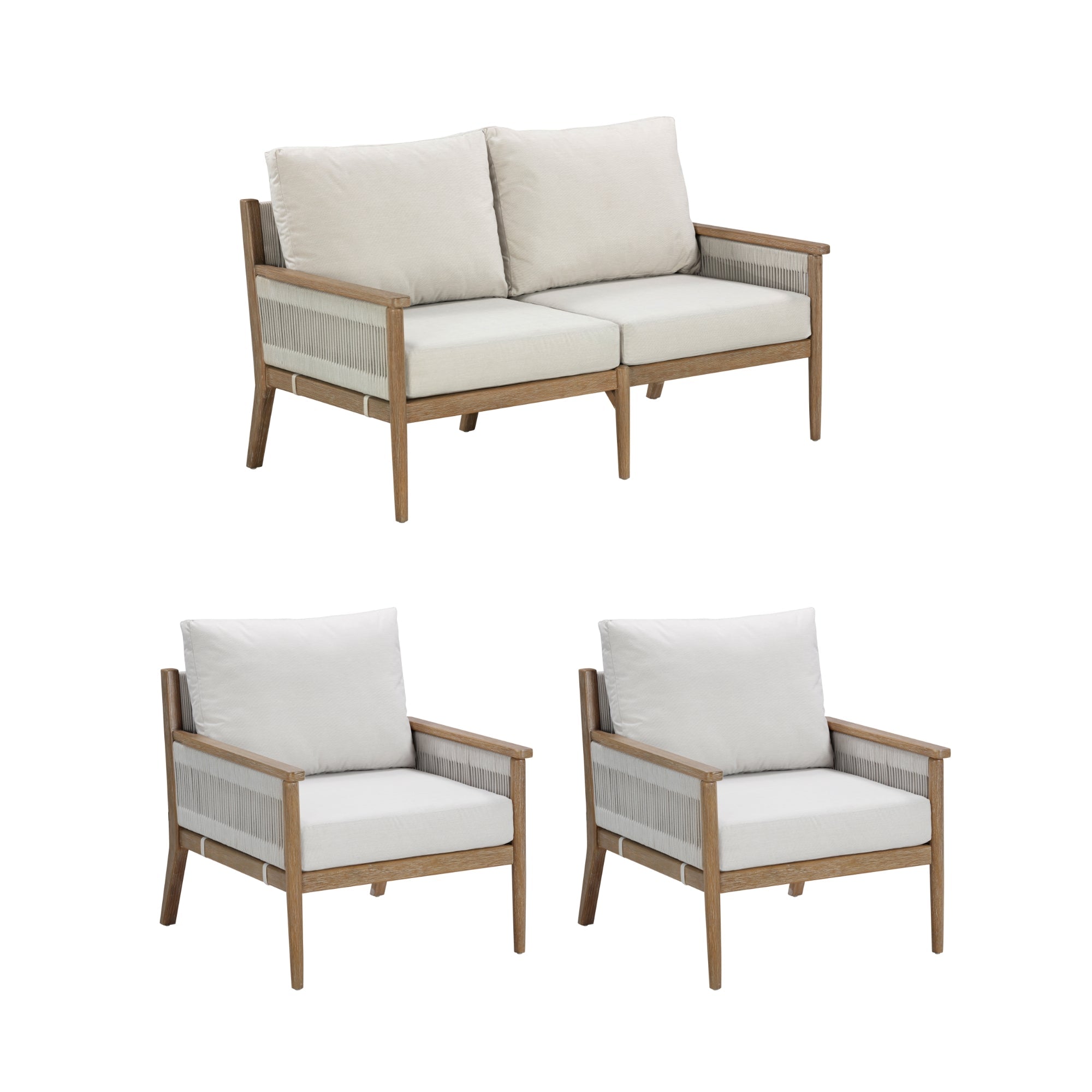 Outdoor 3 Piece Wood Patio Set Loveseat and Chairs