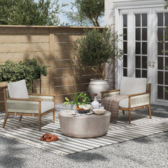 Outdoor Wood & Rope Patio Arm Chairs Light Gray (Set of 2)