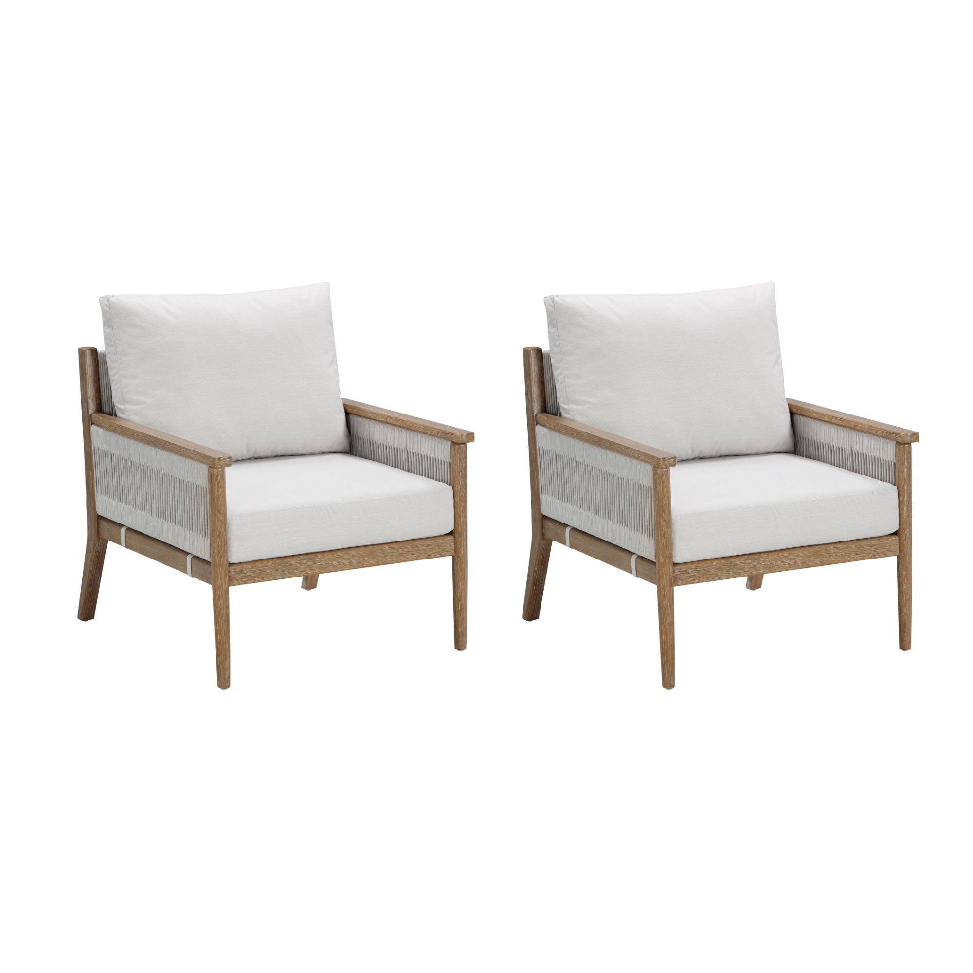 Outdoor Wood & Rope Patio Arm Chairs Light Gray (Set of 2)