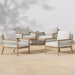 Outdoor Wood & Rope Patio Arm Chairs Light Gray (Set of 4)