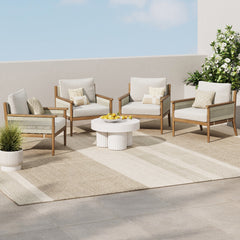 Outdoor Wood & Rope Patio Arm Chairs Light Gray (Set of 4)