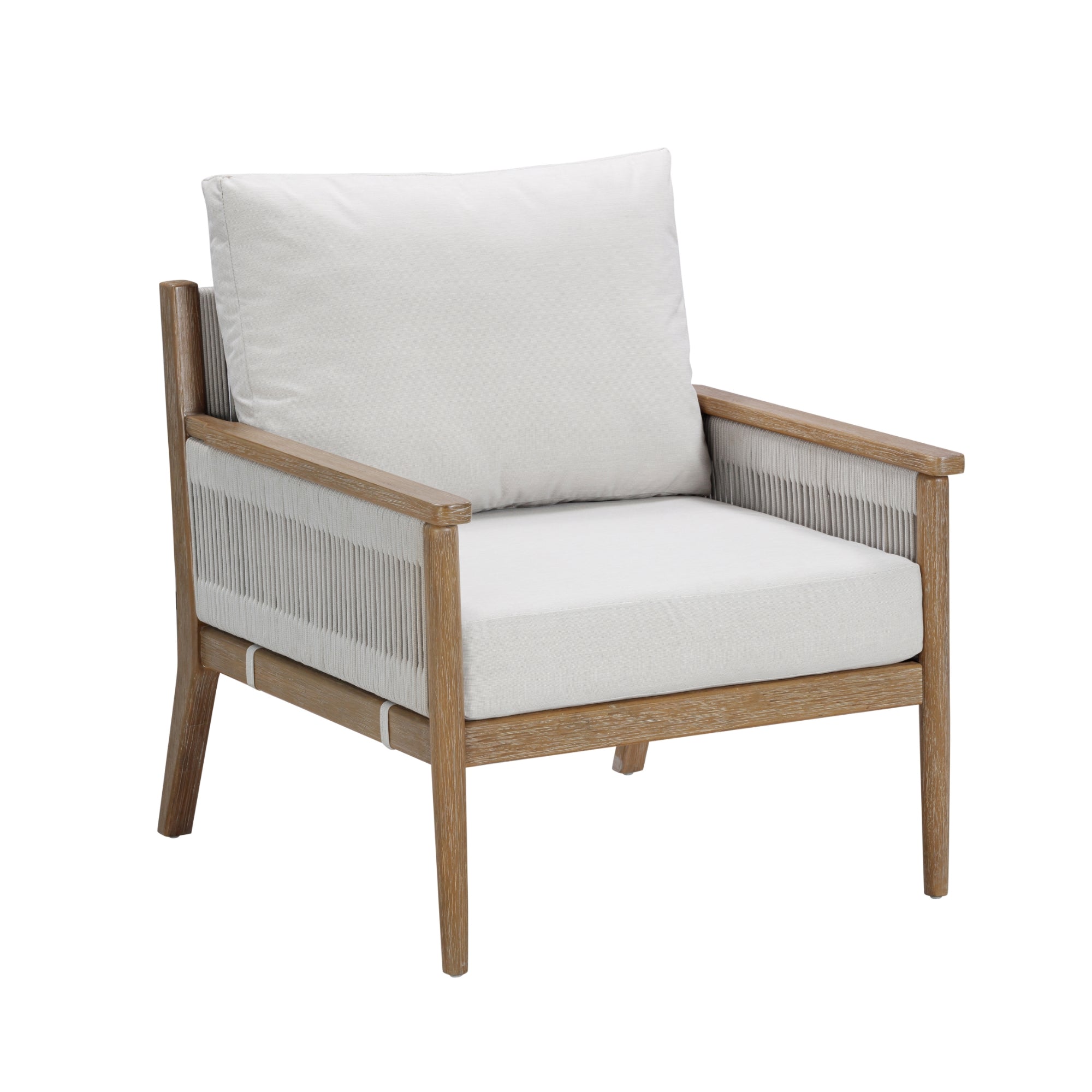 Outdoor Wood & Rope Patio Arm Chair Light Gray