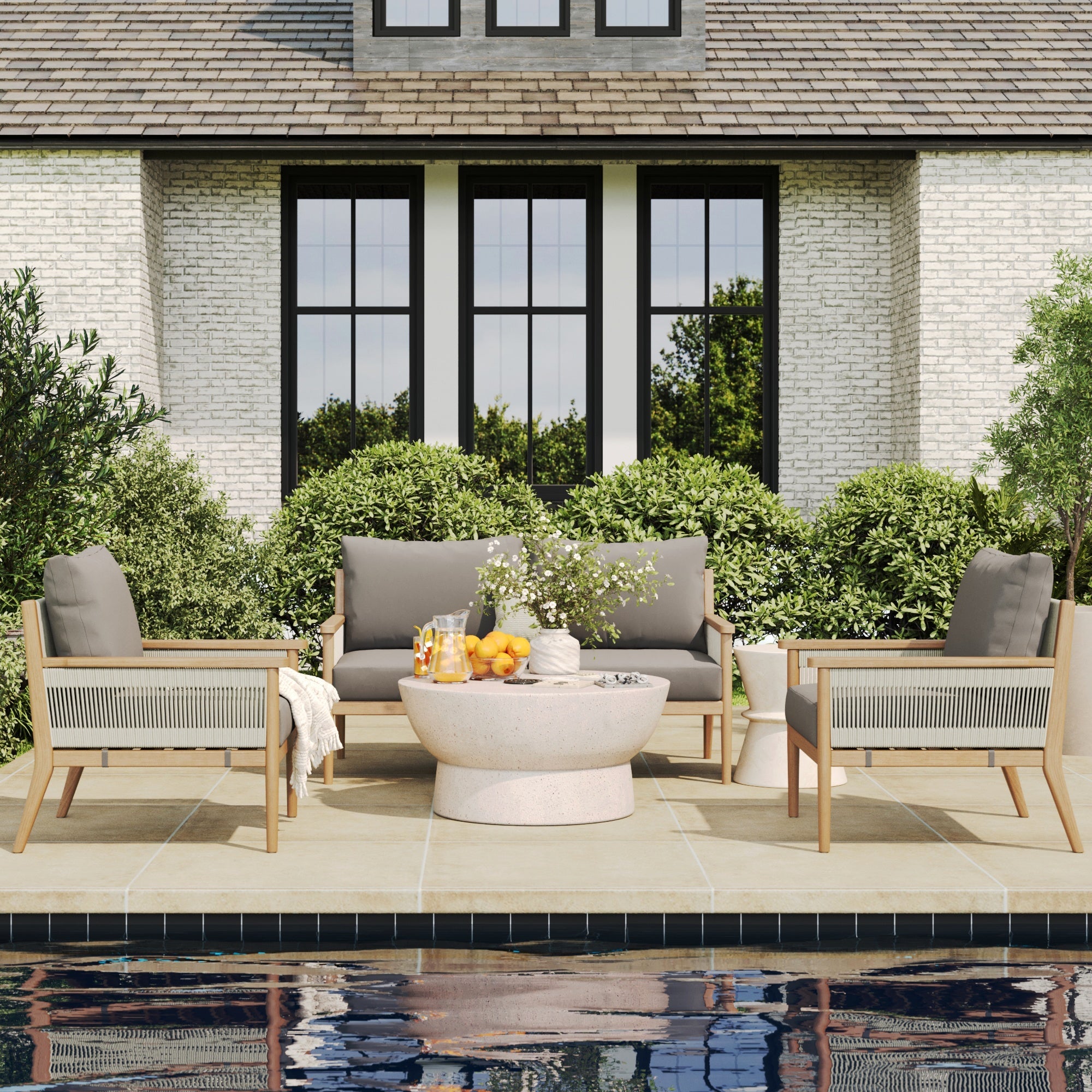 Outdoor 3 Piece Wood Patio Set Loveseat and Chairs