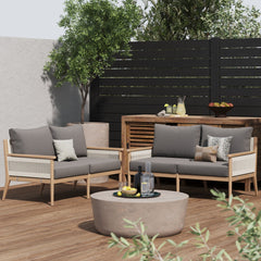 Outdoor Wood & Rope Patio Loveseats Medium Gray (Set of 2)