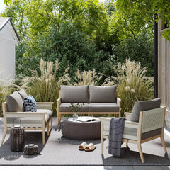 Outdoor Wood & Rope Patio Loveseat Medium Gray