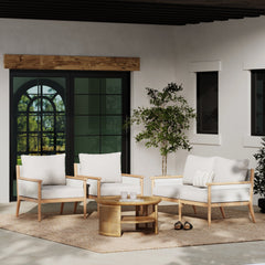 Outdoor Wood & Rope Patio Arm Chairs Ash White (Set of 4)