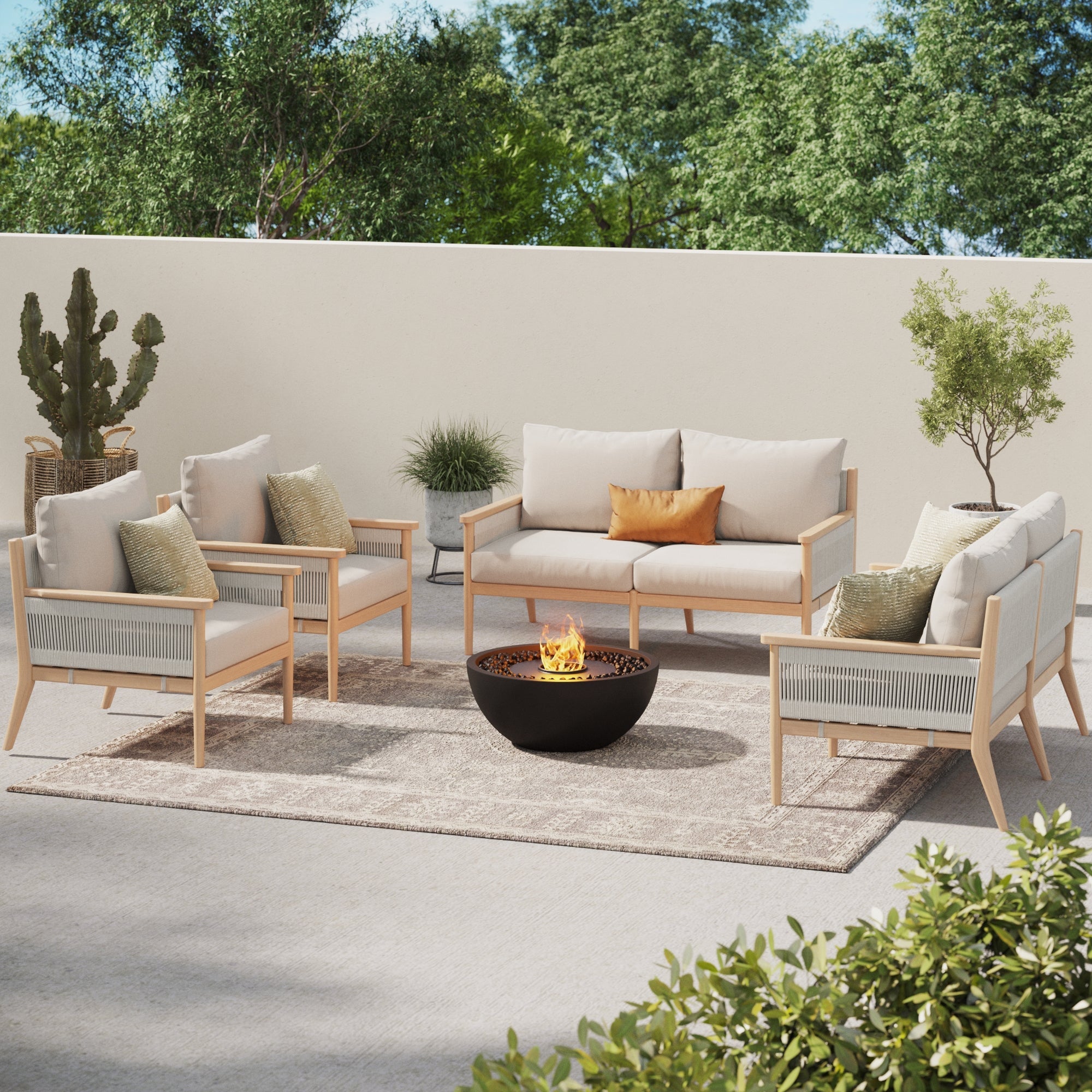 Outdoor 4 Piece Wood Patio Set Loveseats and Chairs White