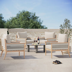 Outdoor Wood & Rope Patio Arm Chair Ash White