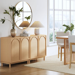 Boho Arched Storage Cabinet with Rattan Doors (Set of 2)