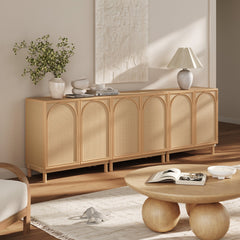 Boho Arched Storage Cabinet with Rattan Doors (Set of 3)