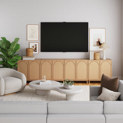 Boho Arched Storage Cabinet Credenza with Rattan Doors (Set of 4)