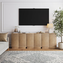 Mid-Century Modern Fluted Console or TV Stand Light Brown (Set of 3)