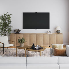 Mid-Century Modern Fluted Credenza TV Stand Light Brown (Set of 4)