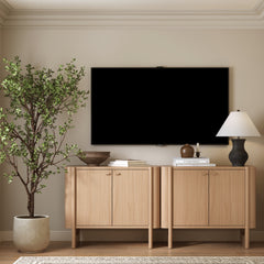 Mid-Century Modern Solid Wood Accent Cabinet or TV Stand Raw Oak (Set of 2)