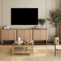 Mid-Century Modern Solid Wood Accent Cabinet or TV Stand Raw Oak (Set of 3)