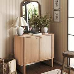 Mid-Century Modern Solid Wood Accent Cabinet Raw Oak