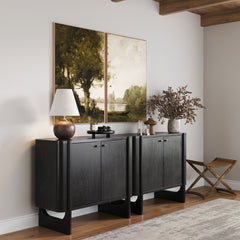 Mid-Century Modern Solid Wood Accent Cabinet or TV Stand Black (Set of 2)