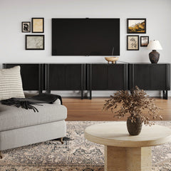 Mid-Century Modern Solid Wood Credenza TV Console Black (Set of 4)