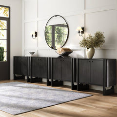 Mid-Century Modern Solid Wood Credenza TV Console Black (Set of 4)