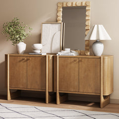 Mid-Century Modern Solid Wood Accent Cabinet or TV Stand Light Brown (Set of 2)