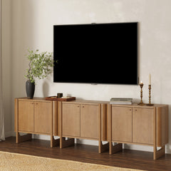 Mid-Century Modern Solid Wood Accent Cabinet or TV Stand Light Brown (Set of 3)