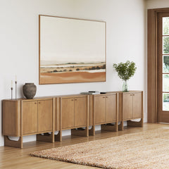 Mid-Century Modern Solid Wood Credenza TV Stand Light Brown (Set of 4)