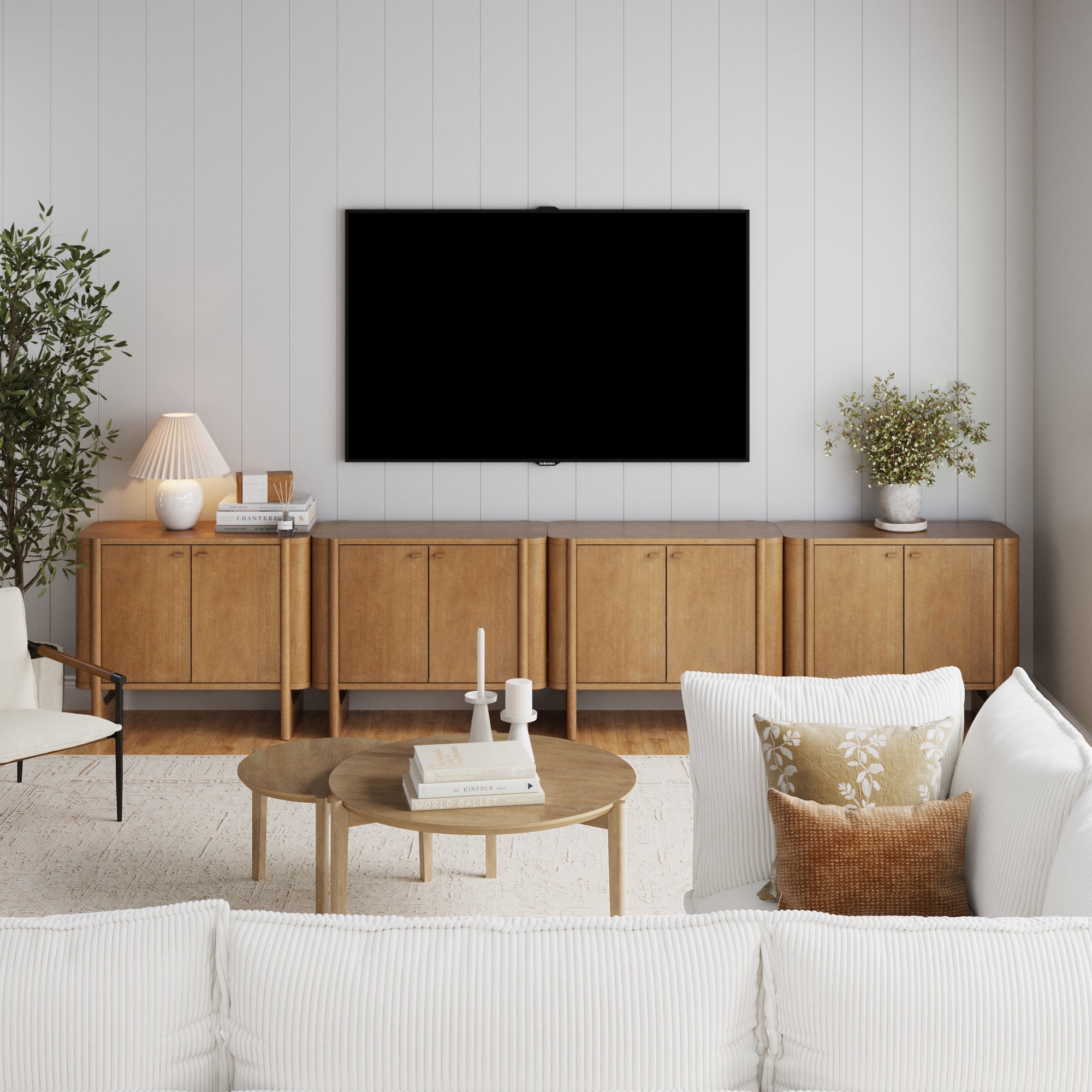 Mid-Century Modern Solid Wood Credenza TV Stand Light Brown (Set of 4)