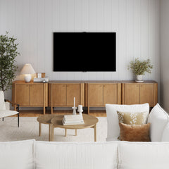 Mid-Century Modern Solid Wood Credenza TV Stand Light Brown (Set of 4)