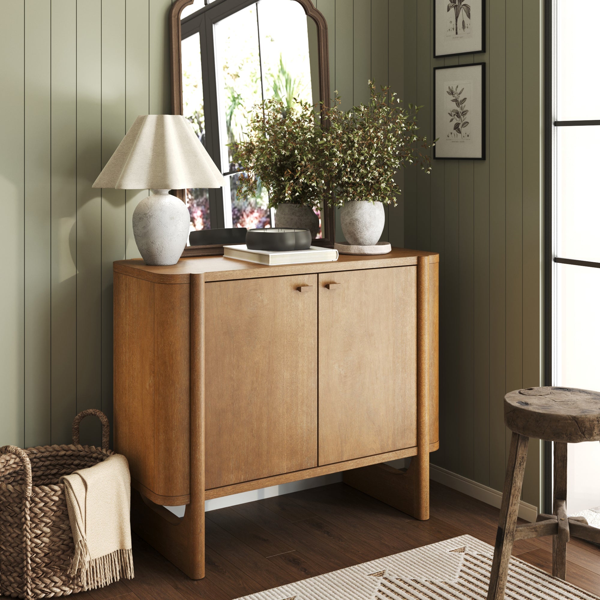 Mid-Century Modern Solid Wood Accent Cabinet Light Brown