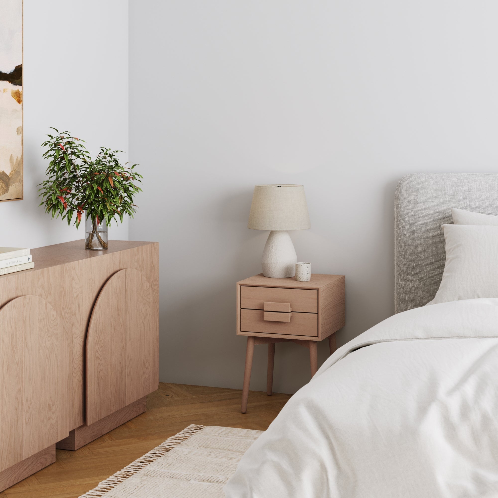 Mid-Century Wood Handle Nightstand Raw Oak