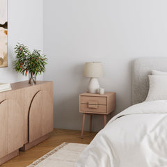Mid-Century Wood Handle Nightstand Raw Oak