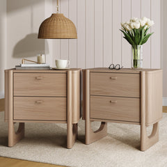 Mid Century Modern 2-Drawer Solid Wood Nightstand Raw Oak (Set of 2)