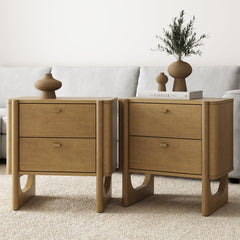 Mid Century Modern 2-Drawer Solid Wood Nightstand Light Brown (Set of 2)