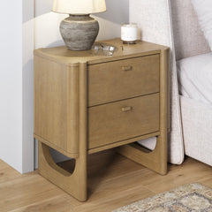 Mid Century Modern 2-Drawer Solid Wood Nightstand Light Brown